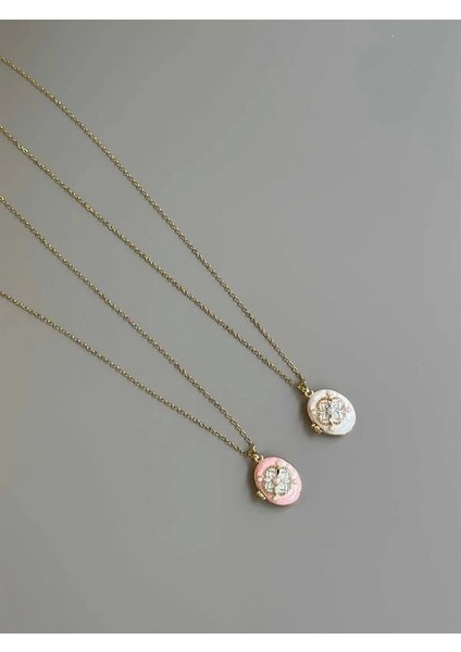 Incili Etnik Desen Kapaklı Kolye - Pembe