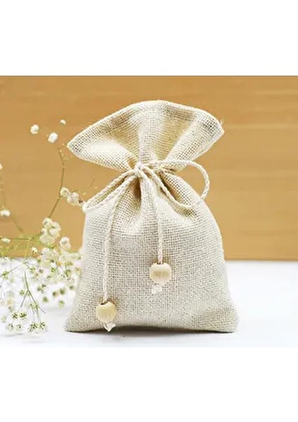 Natürel Kese, Büküm Ipli Boncuklu 10X15 cm (3 Adet)
