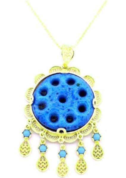 Kadın Çok Gözlü Altın Kaplama Telkari İşlemeli Süryani Nazarlık Kolye