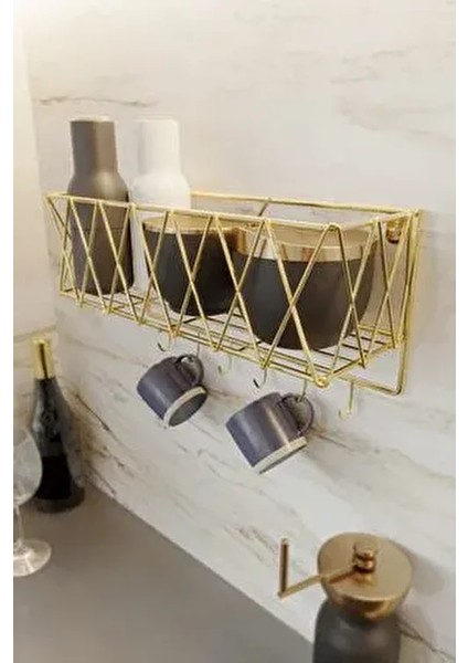 Yapışkanlı Paslanmazgold Mutfak Sepet Raf Dekoratif Baharatlık Düzenleyici Sepet