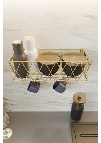 Yapışkanlı Paslanmazgold Mutfak Sepet Raf Dekoratif Baharatlık Düzenleyici Sepet fırsatları