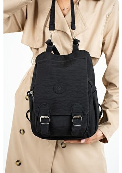 Siyah Su Geçirmez Krinkıl Kumaş Kadın Omuz ve Sırt Çantası fiyatları