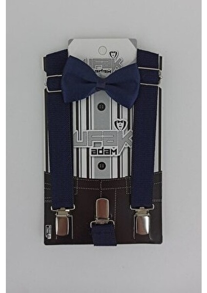 Erkek Çocuk Lacivert Papyon Askı Seti Dokuma Kumaşla Şık Tasarım