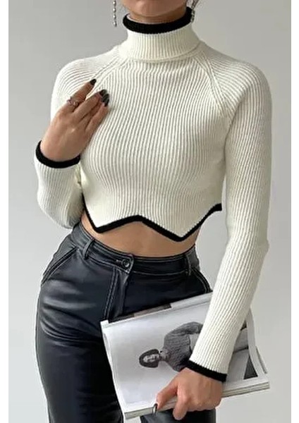 Boğazlı Balıkçı Zikzak Crop Kazak