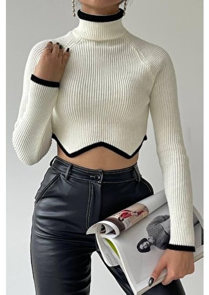 Boğazlı Balıkçı Zikzak Crop Kazak modelleri