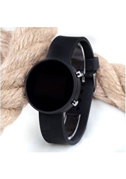 Mat Siyah Yuvarlak Dijital LED Ekran Unisex Saat 38 mm Siyah Silikon Kordon Suya Dayanıklı fiyatları