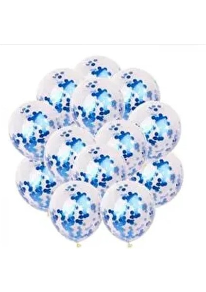 Mavi Konfetili Şeffaf Balon Seti 10 Adet