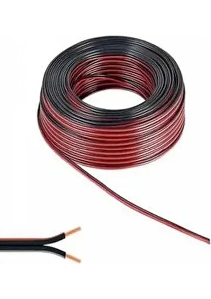 Kablo 2 x 0,75 mm Bitişik Yassı Kordon Hoparlör Kablosu Siyah 10METRE
