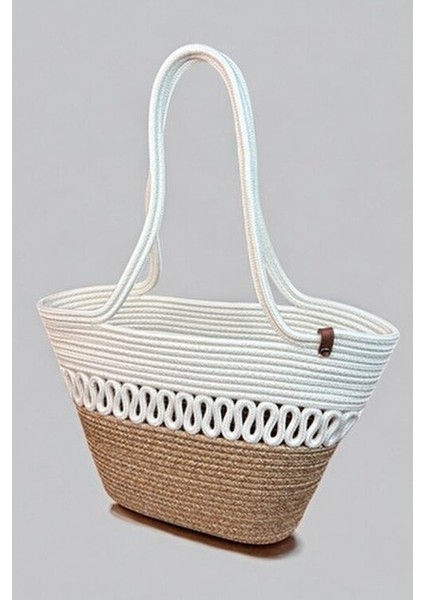 Kadın Omuz Çantası Jüt Materyal %100 El Yapımı Şık Plaj Tekstil Koleksiyonu