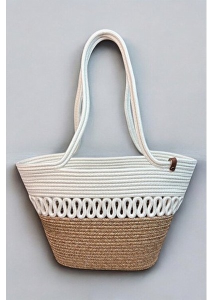 Kadın Omuz Çantası Jüt Materyal %100 El Yapımı Şık Plaj Tekstil Koleksiyonu modelleri