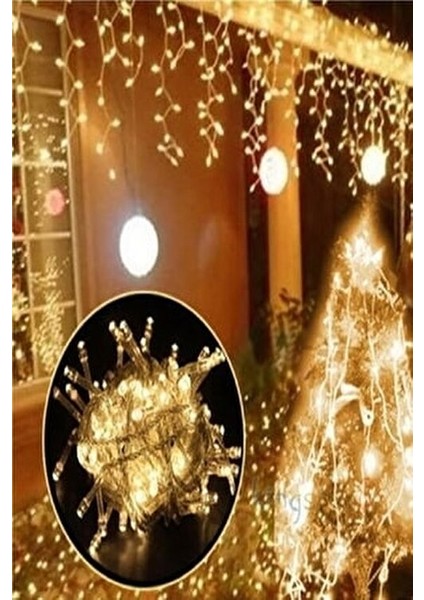 Dekoratif Saçak LED 4 Metre 16 Saçaklı Işık Ip Perde Sarkıt Yılbaşı Süs Işık Fişli modelleri