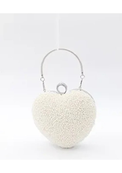 Kadın Sedef İnci Kalp Abiye Çantası Geometrik Desen Şık Tasarım ile Özel Günler İçin