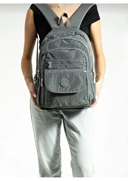 Okul Çantası Mega Büyük Boy Gri Çok Bölmeli Sırt Çantası