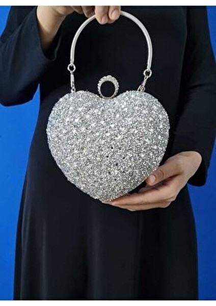 Kadın Gümüş Kristal Kalp Abiye Çantası fiyatları