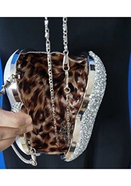 Kadın Gümüş Kristal Kalp Abiye Çantası modelleri