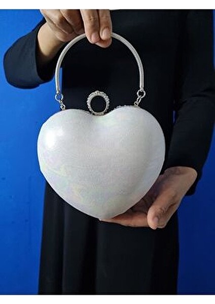 Kadın Gümüş Kristal Kalp Abiye Çantası fırsatları