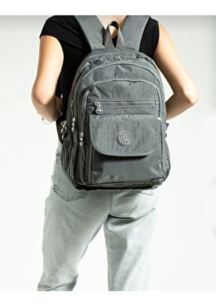 Okul Çantası Mega Büyük Boy Gri Çok Bölmeli Sırt Çantası