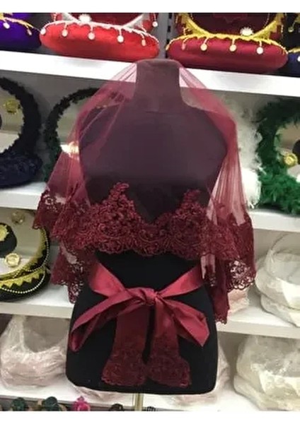 Bordo Gelin Duvak Eldiven Kuşak Gelin Pullusu Örtüsü Kına Malzemesi