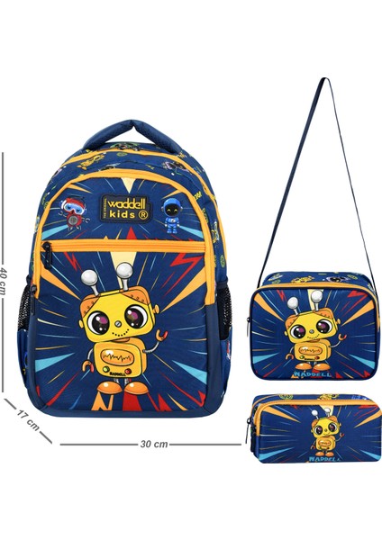 Waddell Robot Temalı Ilkokul Sırt Çantası,beslenme Çantası ve Kalemlik,ilköğretim Sırt Çantası Set
