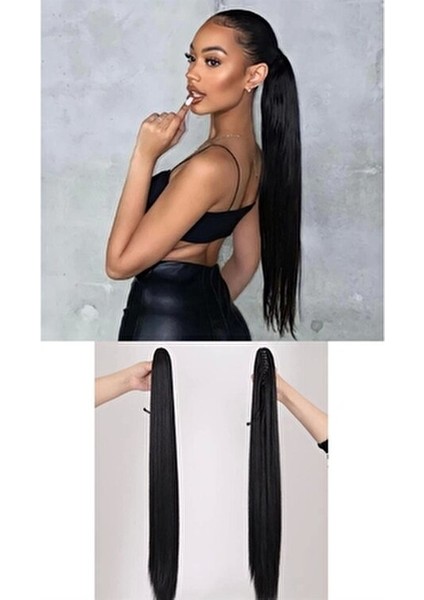 Düz Siyah Tokalı At Kuyruğu Postiş 65 cm 220 Gram fiyatları