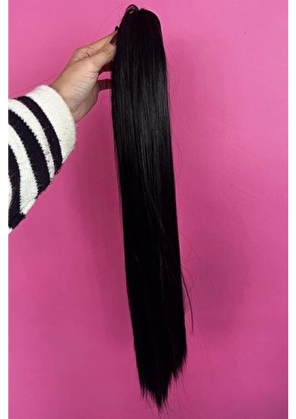 Düz Siyah Tokalı At Kuyruğu Postiş 65 cm 220 Gram modelleri