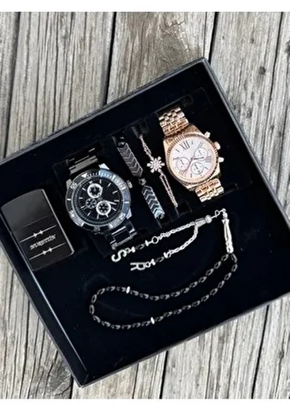 Çift Kol Saatleri Çakmak Tesbih Bileklik Seti XZ112