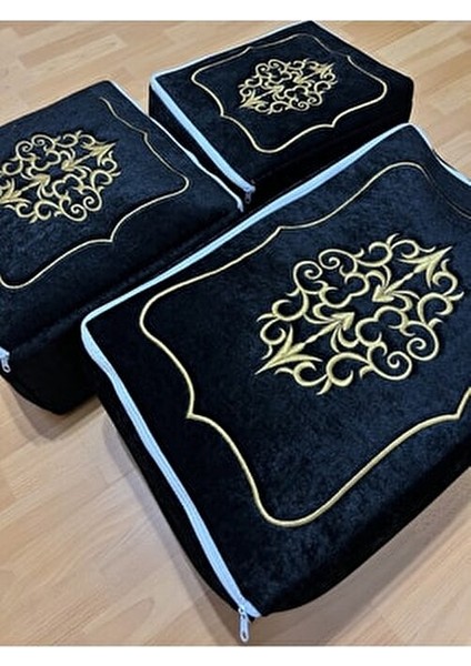 Çeyizlik Kadife Gold Işlemeli 3'lü Siyah Bohça Nişan Gelin Damat Hurcu modelleri