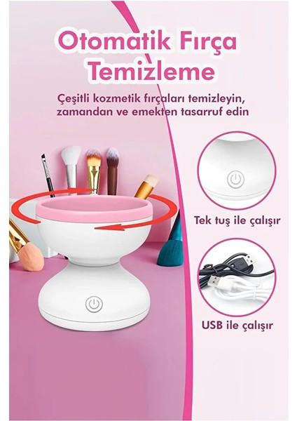 Makyaj Fırçası Otomatik Yıkama Makinesi USB Şarjlı, Pratik Yıkama