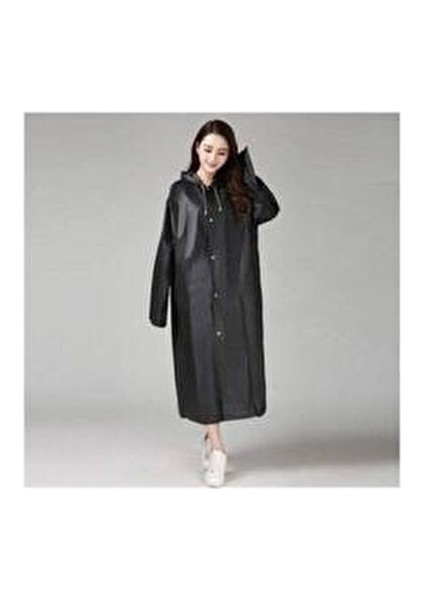 J28-33 Kadın Siyah Şeffaf Su Geçirmez Eva Kumaş Yağmurluk 881