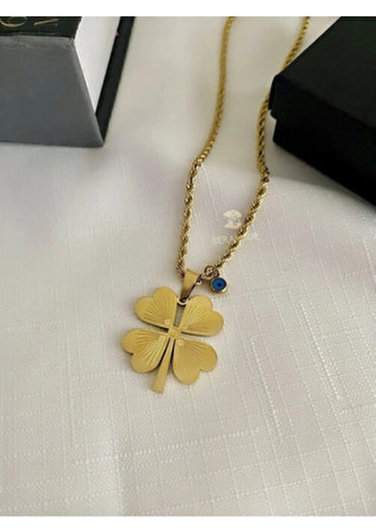 Evrim Akdamar Gold Çelik Burgu Zincir Isimli Yonca Kolye fiyatları