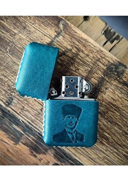 El Yapımı Deri Kılıflı Zippo Çakmak Hakiki Dana Derisinden Şık Tasarım Benzinli