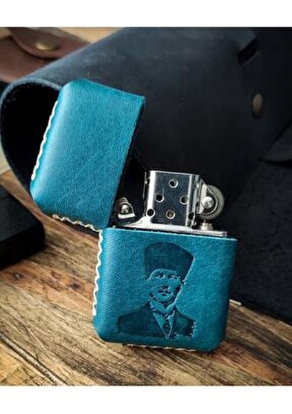 El Yapımı Deri Kılıflı Zippo Çakmak Hakiki Dana Derisinden Şık Tasarım Benzinli