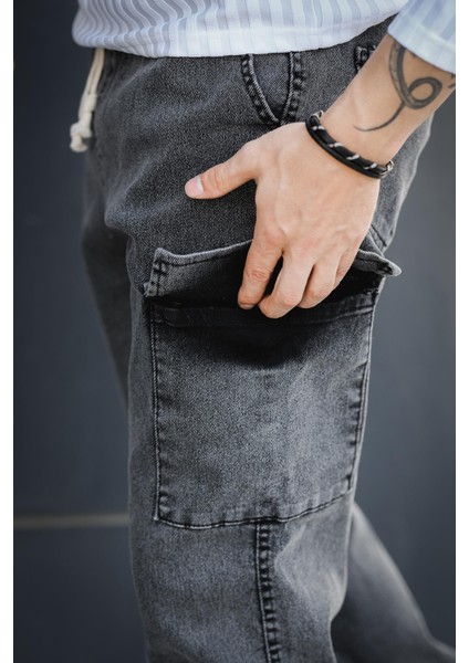 Dasser Paçası ve Beli Lastikli Slim Fit Likralı Kot Kargo Pantolon indirimleri