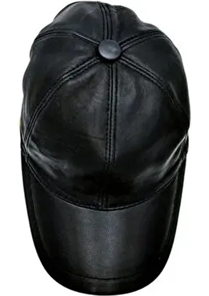 Hakiki Deri Unisex Siyah Beyzbol Şapka