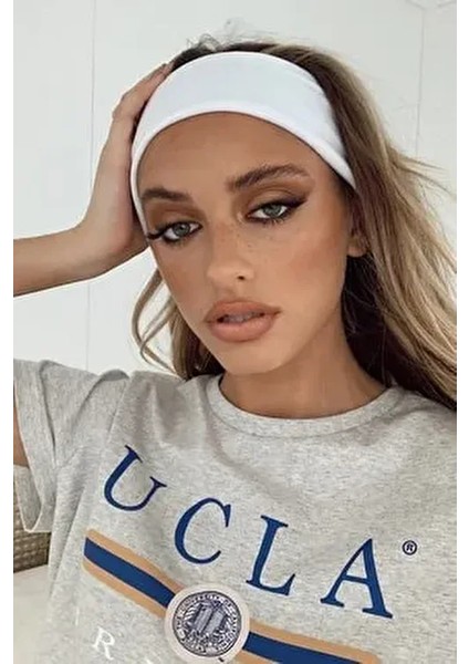 Kadın Beyaz Esnek Pamuklu Bandana Saç Bandı