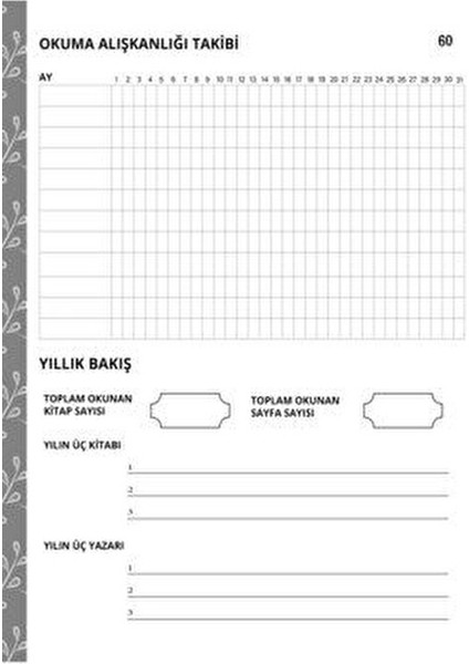 Kitap Okuma Ajandası Anonim Yazarlı Ciltsiz Normal Boy 60 Sayfa