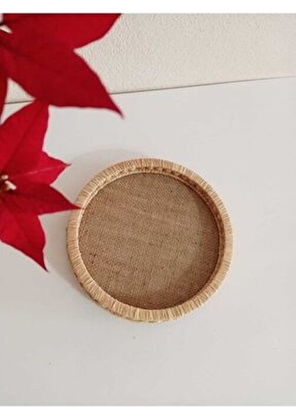 Ahşap Banyo Düzenleyici Sepet Modeli Dekoratif Ahşap Hasır Doğal Rafya Tepsi Modeli Çap 20 cm fiyatları