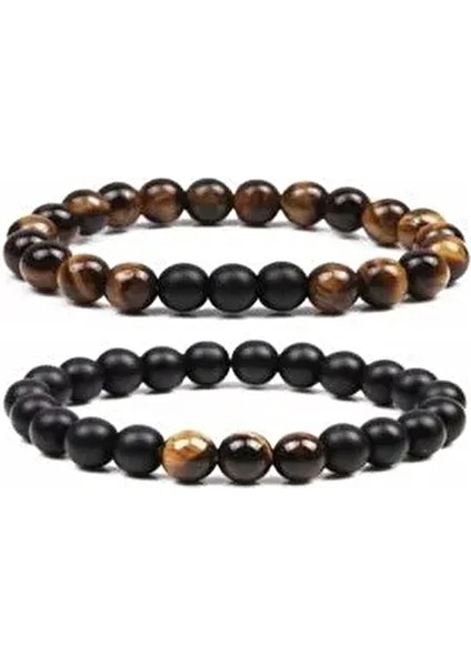 Kaplangözü ve Oniks Doğal Taş Bileklik Seti Unisex Kullanıma Uygun