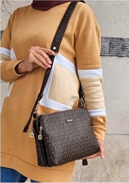 Kadın Kahverengi 5 Bölmeli Omuz Çantası Postacı Çantası Çapraz Çanta