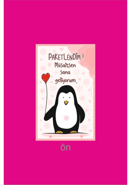 50 Adet Pembe Renk Paketlendim Penguen Teşekkür Kartı Ebat 5x8,3 cm