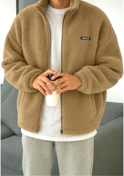 Oversize Peluş Tam Fermuarlı Sweatshirt Peluş Içi Polarlı Sherpa Kumaş Sweatshirt