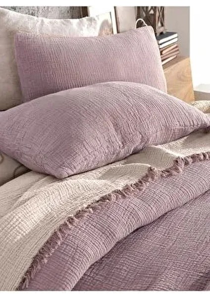 Lila Renkli 4 Katlı Muslin %100 Pamuk Çift Kişillik Yatak Örtüsü/pike 230X250 cm Battal Boy