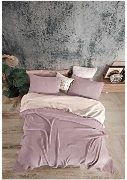 Lila Renkli 4 Katlı Muslin %100 Pamuk Çift Kişillik Yatak Örtüsü/pike 230X250 cm Battal Boy fırsatları
