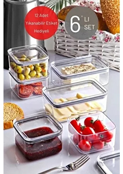 6'lı Set Silikon Kapaklı Kahvaltı ve Çerezlik Takımı 0,75 Lt ve 0,5 Lt Sızdırmaz