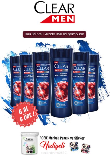 6 Al 5 Öde Men Hızlı Stil 2'si 1 Arada 350 ml Şampuan ve Rosie Hediye