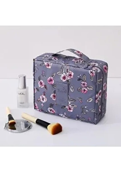 Gül Desenli Çok Fonksiyonlu Makyaj Çantası ( Boy: 21 cm En: 17 cm Genişlik: 8 cm )