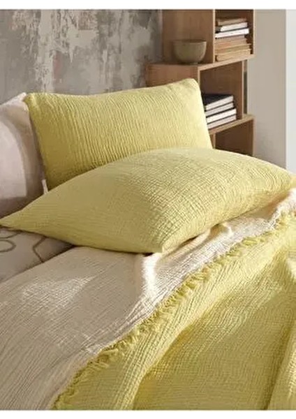 Sarı Renkli 4 Katlı Multi Muslin %100 Pamuk Çift Kişillik Yatak Örtüsü/pike 230X250 cm Battal Boy