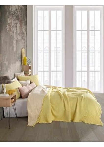Sarı Renkli 4 Katlı Multi Muslin %100 Pamuk Çift Kişillik Yatak Örtüsü/pike 230X250 cm Battal Boy fırsatları