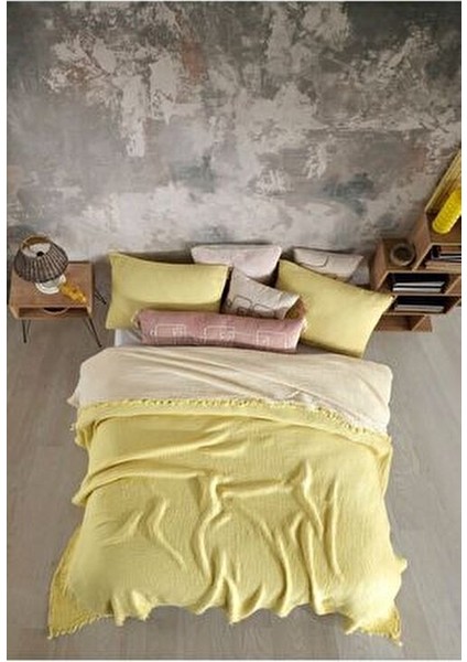 Sarı Renkli 4 Katlı Multi Muslin %100 Pamuk Çift Kişillik Yatak Örtüsü/pike 230X250 cm Battal Boy indirimleri