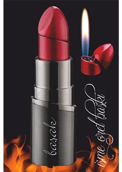 Kişiye Özel Isim Baskılı Ruj Şeklinde Bütan Gazlı Alevli Çakmak Mini Çanta Boyu Hediye Kutulu Füme